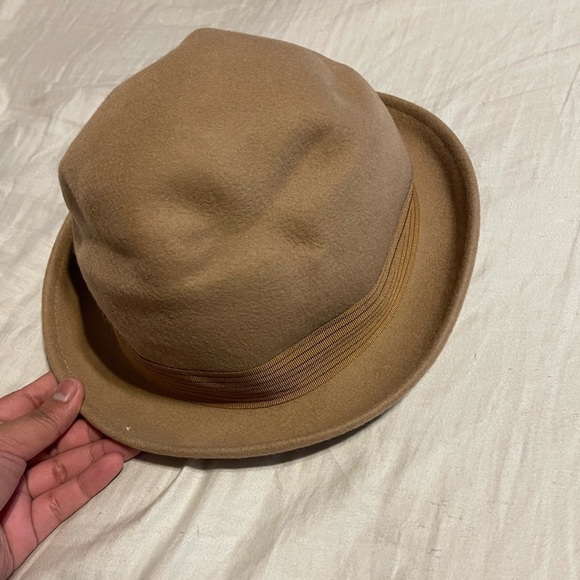 Stylish Tan Fedora Hat with Ribbon 100% Wool - 9th Street by Levine Hats XL 61Cm - Picture 2 of 5